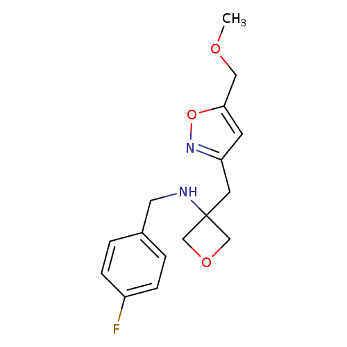 COCc1onc(c1)CC1(NCc2ccc(cc2)F)COC1