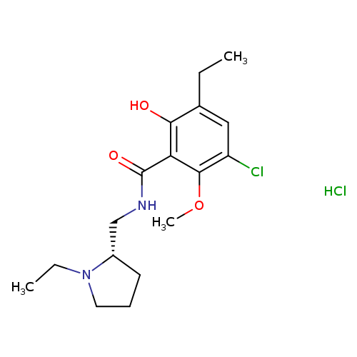 CCN1CCC[C@H]1CNC(=O)c1c(O)c(CC)cc(c1OC)Cl.Cl