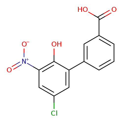 Clc1cc(c2cccc(c2)C(=O)O)c(c(c1)[N+](=O)[O-])O