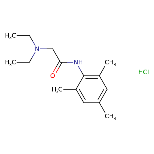 CCN(CC(=O)Nc1c(C)cc(cc1C)C)CC.Cl