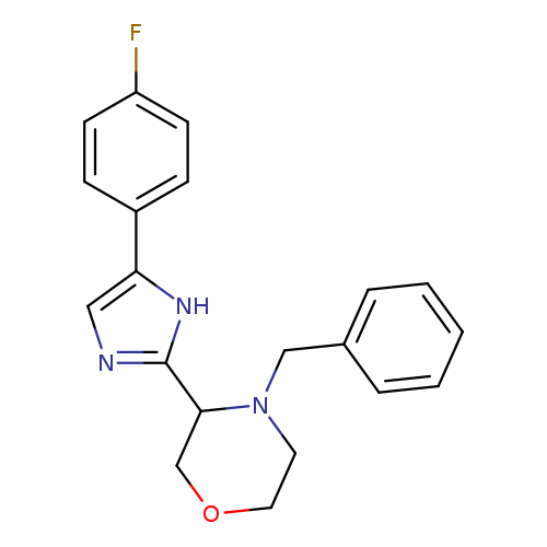 Fc1ccc(cc1)c1cnc([nH]1)C1COCCN1Cc1ccccc1
