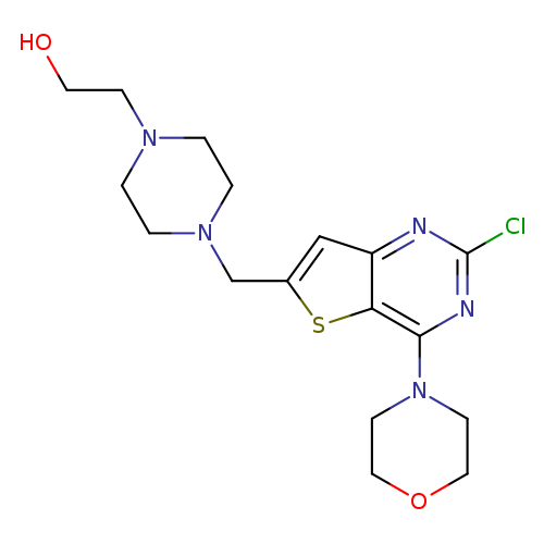 OCCN1CCN(CC1)Cc1cc2c(s1)c(nc(n2)Cl)N1CCOCC1