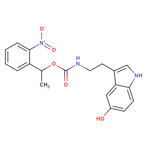 O=C(OC(c1ccccc1[N+](=O)[O-])C)NCCc1c[nH]c2c1cc(O)cc2