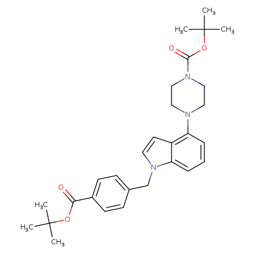O=C(N1CCN(CC1)c1cccc2c1ccn2Cc1ccc(cc1)C(=O)OC(C)(C)C)OC(C)(C)C