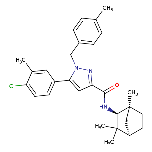 Cc1ccc(cc1)Cn1nc(cc1c1ccc(c(c1)C)Cl)C(=O)N[C@H]1[C@@]2(C)CC[C@@H](C1(C)C)C2