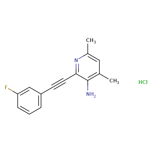 Fc1cccc(c1)C#Cc1nc(C)cc(c1N)C.Cl