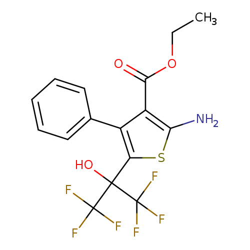 CCOC(=O)c1c(N)sc(c1c1ccccc1)C(C(F)(F)F)(C(F)(F)F)O