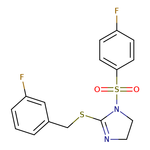 Fc1ccc(cc1)S(=O)(=O)N1CCN=C1SCc1cccc(c1)F