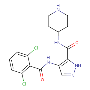 O=C(c1[nH]ncc1NC(=O)c1c(Cl)cccc1Cl)NC1CCNCC1