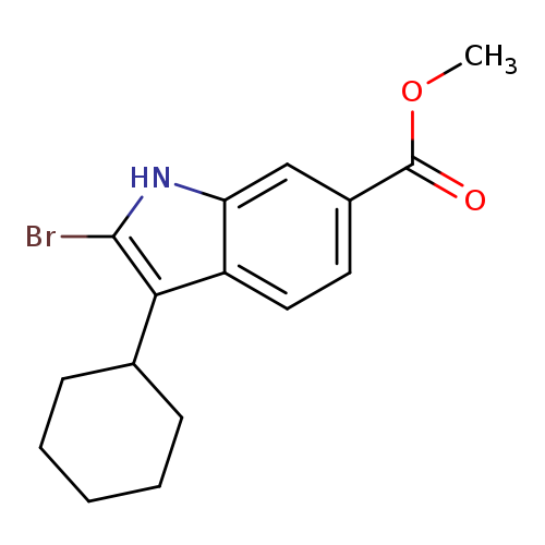 COC(=O)c1ccc2c(c1)[nH]c(c2C1CCCCC1)Br