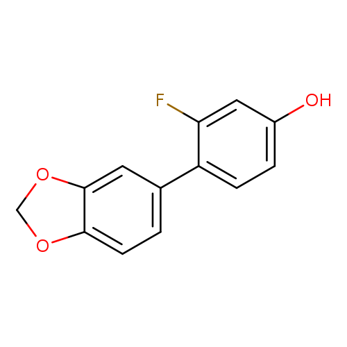 Oc1ccc(c(c1)F)c1ccc2c(c1)OCO2