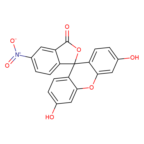 Oc1ccc2c(c1)Oc1c(C32OC(=O)c2c3ccc(c2)[N+](=O)[O-])ccc(c1)O