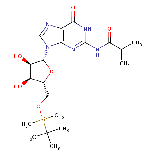 O=C(C(C)C)Nc1[nH]c(=O)c2c(n1)n(cn2)[C@@H]1O[C@@H]([C@H]([C@H]1O)O)CO[Si](C(C)(C)C)(C)C