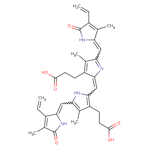 C=CC1=C(C)C(=CC2=NC(=Cc3[nH]c(c(c3CCC(=O)O)C)C=C3NC(=O)C(=C3C=C)C)C(=C2C)CCC(=O)O)NC1=O