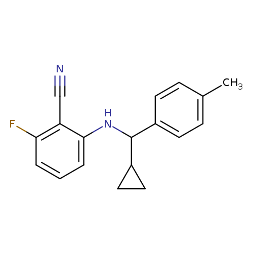 N#Cc1c(cccc1F)NC(c1ccc(cc1)C)C1CC1