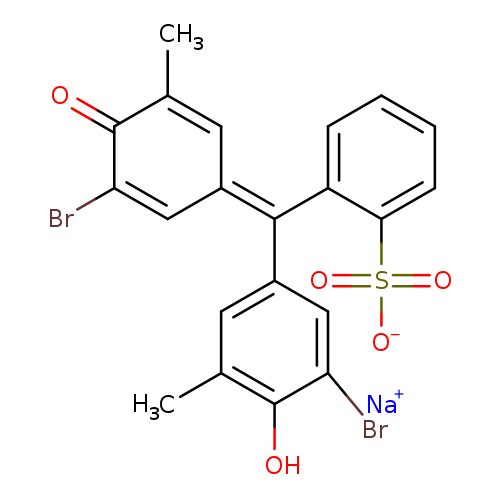 CC1=C/C(=C(c2ccccc2S(=O)(=O)[O-])/c2cc(C)c(c(c2)Br)O)/C=C(C1=O)Br.[Na+]