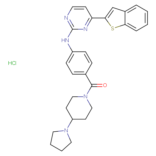 O=C(c1ccc(cc1)Nc1nccc(n1)c1cc2c(s1)cccc2)N1CCC(CC1)N1CCCC1.Cl