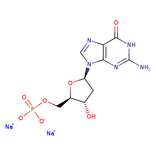 O[C@H]1C[C@@H](O[C@@H]1COP(=O)([O-])[O-])n1cnc2c1nc(N)[nH]c2=O.[Na+].[Na+]