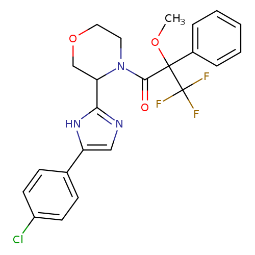 COC(C(F)(F)F)(C(=O)N1CCOCC1c1ncc([nH]1)c1ccc(cc1)Cl)c1ccccc1