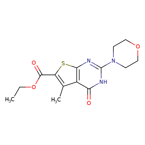 CCOC(=O)c1sc2c(c1C)c(=O)[nH]c(n2)N1CCOCC1
