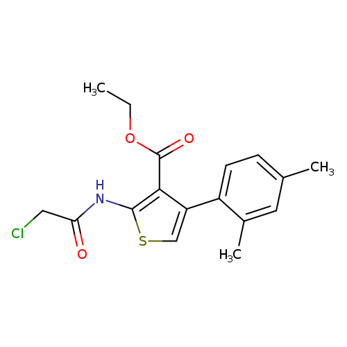 CCOC(=O)c1c(scc1c1ccc(cc1C)C)NC(=O)CCl