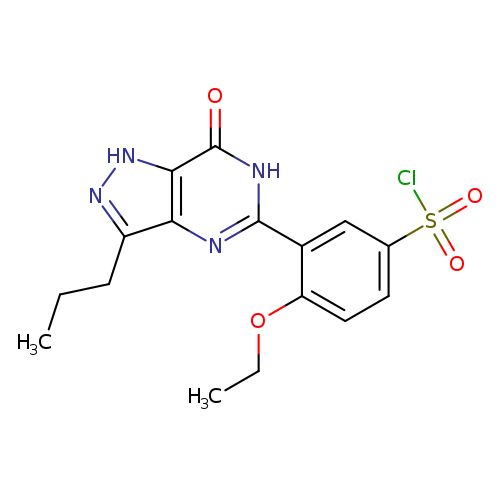 CCCc1n[nH]c2c1nc([nH]c2=O)c1cc(ccc1OCC)S(=O)(=O)Cl