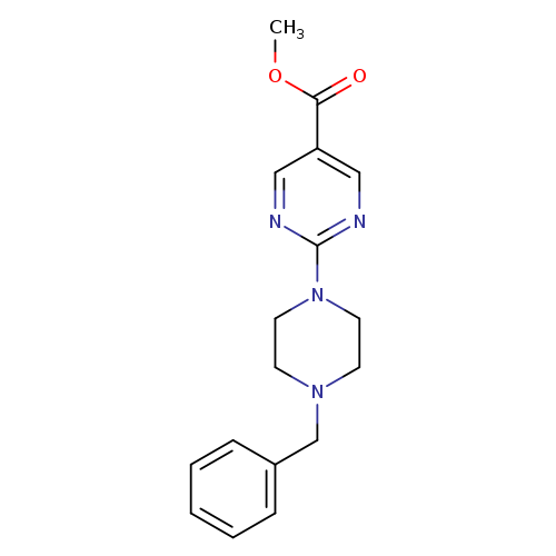 COC(=O)c1cnc(nc1)N1CCN(CC1)Cc1ccccc1