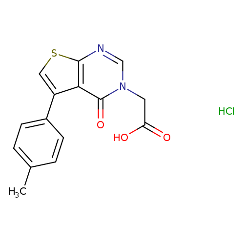 OC(=O)Cn1cnc2c(c1=O)c(cs2)c1ccc(cc1)C.Cl