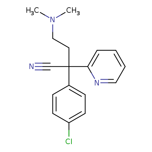 N#CC(c1ccccn1)(c1ccc(cc1)Cl)CCN(C)C
