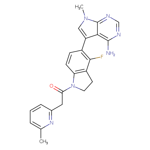 O=C(N1CCc2c1ccc(c2F)c1cn(c2c1c(N)ncn2)C)Cc1cccc(n1)C