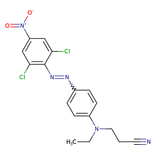 N#CCCN(c1ccc(cc1)N=Nc1c(Cl)cc(cc1Cl)[N+](=O)[O-])CC