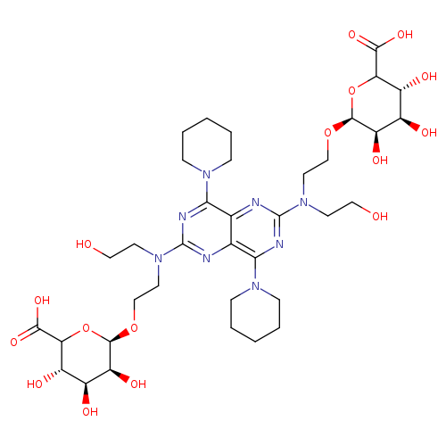 OCCN(c1nc(N2CCCCC2)c2c(n1)c(nc(n2)N(CCO[C@H]1OC(C(=O)O)[C@@H]([C@H]([C@H]1O)O)O)CCO)N1CCCCC1)CCO[C@@H]1OC(C(=O)O)[C@H]([C@@H]([C@@H]1O)O)O
