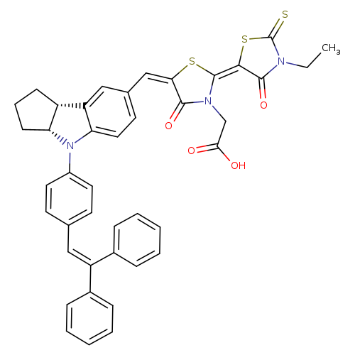 CCN1C(=S)S/C(=c/2\s/c(=C/c3ccc4c(c3)[C@H]3CCC[C@H]3N4c3ccc(cc3)C=C(c3ccccc3)c3ccccc3)/c(=O)n2CC(=O)O)/C1=O