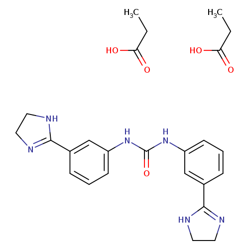 O=C(Nc1cccc(c1)C1=NCCN1)Nc1cccc(c1)C1=NCCN1.CCC(=O)O.CCC(=O)O