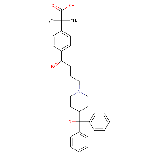 OC(=O)C(c1ccc(cc1)[C@H](CCCN1CCC(CC1)C(c1ccccc1)(c1ccccc1)O)O)(C)C