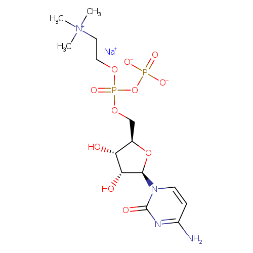 O[C@@H]1[C@@H](COP(=O)(OP(=O)([O-])[O-])OCC[N+](C)(C)C)O[C@H]([C@@H]1O)n1ccc(nc1=O)N.[Na+]