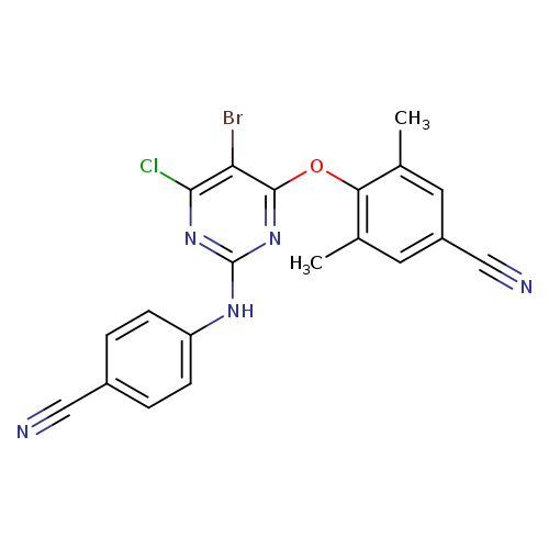 N#Cc1ccc(cc1)Nc1nc(Cl)c(c(n1)Oc1c(C)cc(cc1C)C#N)Br