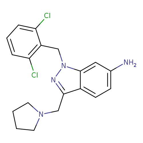 Nc1ccc2c(c1)n(Cc1c(Cl)cccc1Cl)nc2CN1CCCC1