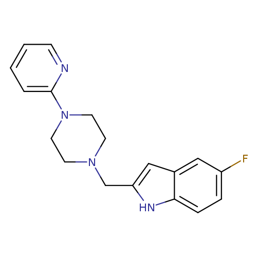 Fc1ccc2c(c1)cc([nH]2)CN1CCN(CC1)c1ccccn1