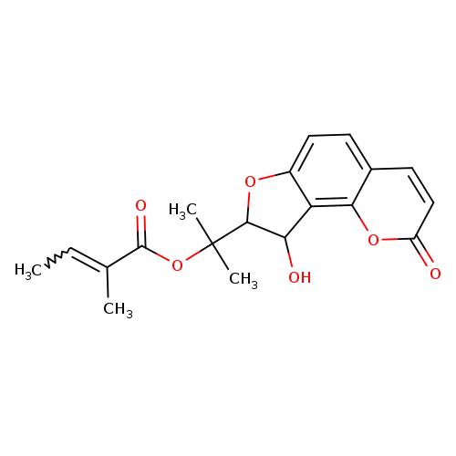 CC=C(C(=O)OC(C1Oc2c(C1O)c1oc(=O)ccc1cc2)(C)C)C