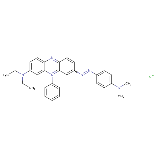 CCN(c1ccc2c(c1)[n+](c1ccccc1)c1c(n2)ccc(c1)N=Nc1ccc(cc1)N(C)C)CC.[Cl-]