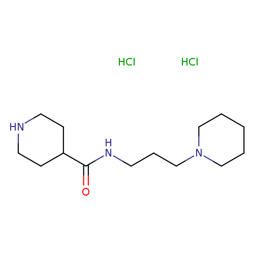 O=C(C1CCNCC1)NCCCN1CCCCC1.Cl.Cl