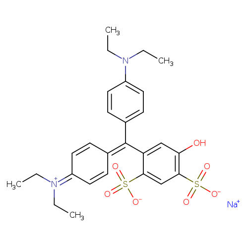 CC[N+](=C1C=C/C(=C(c2cc(O)c(cc2S(=O)(=O)[O-])S(=O)(=O)[O-])/c2ccc(cc2)N(CC)CC)/C=C1)CC.[Na+]