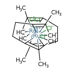 C[C]12=C3[Ru+4]4562([CH-]1)([Cl-])([CH-][C]6(=C5CC3)C)[Cl-][Ru+4]12356([Cl-]4)([Cl-])[CH-][C]6(=C2CCC3=[C]5([CH-]1)C)C