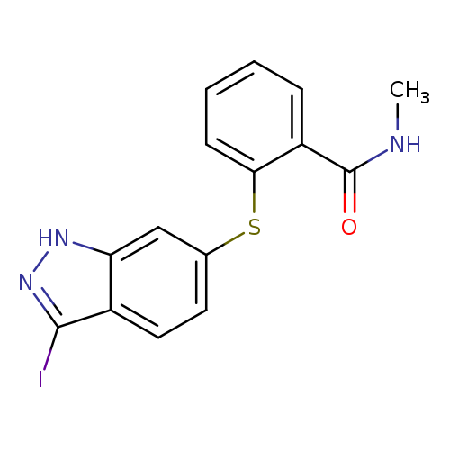 CNC(=O)c1ccccc1Sc1ccc2c(c1)[nH]nc2I