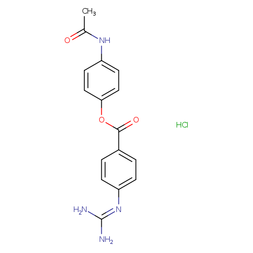 CC(=O)Nc1ccc(cc1)OC(=O)c1ccc(cc1)N=C(N)N.Cl