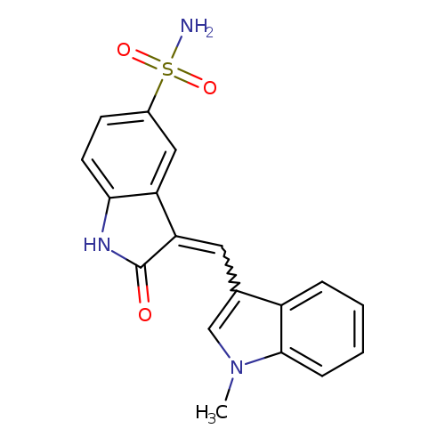 O=C1Nc2c(C1=Cc1cn(c3c1cccc3)C)cc(cc2)S(=O)(=O)N