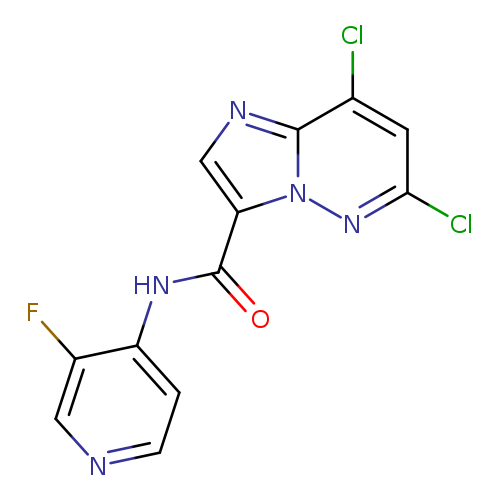Clc1cc(Cl)c2n(n1)c(cn2)C(=O)Nc1ccncc1F