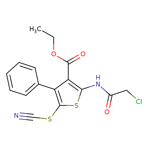 CCOC(=O)c1c(NC(=O)CCl)sc(c1c1ccccc1)SC#N
