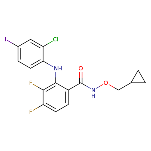 Ic1ccc(c(c1)Cl)Nc1c(ccc(c1F)F)C(=O)NOCC1CC1